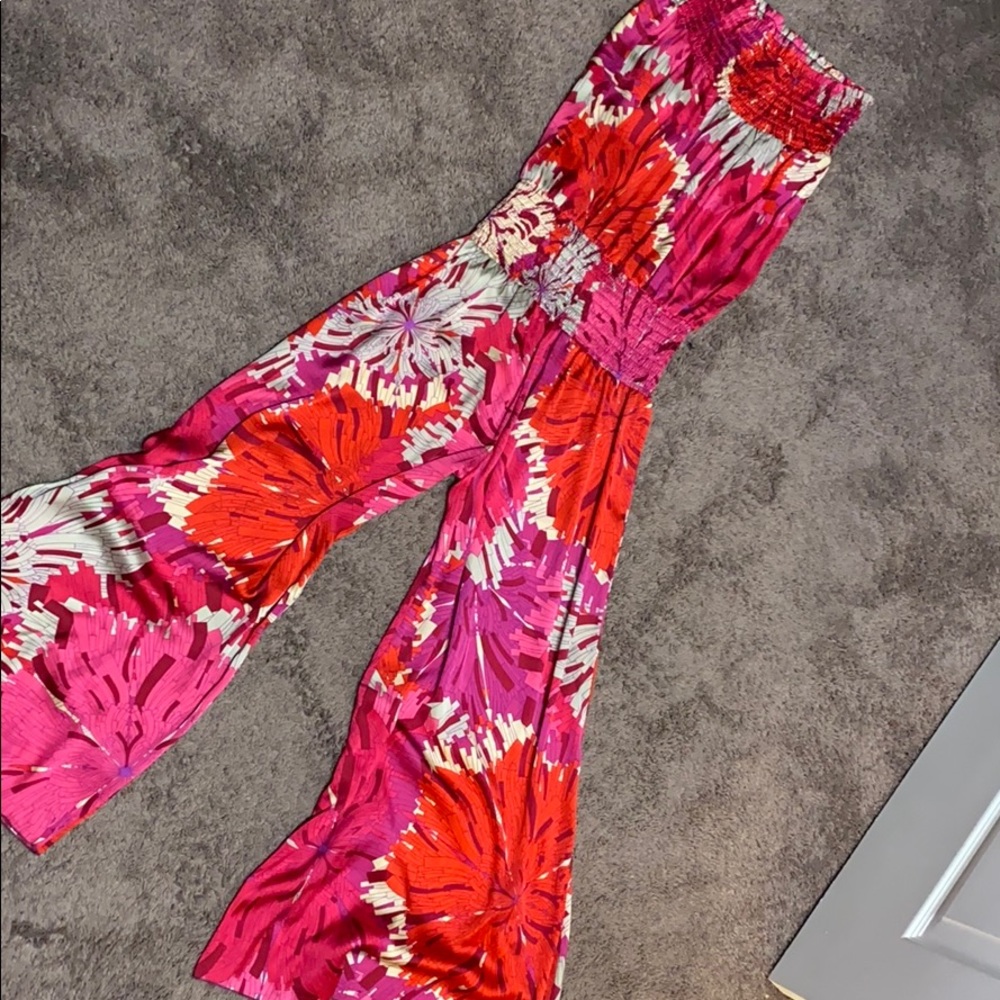 Strapless silk flowery jumper